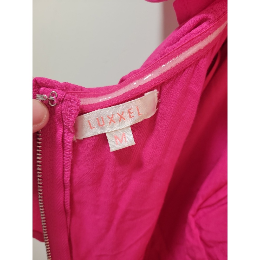 Luxxel Pink Off-Shoulder Ruffle Chiffon Lined Romper M Flutter Sleeve Back Zip - Picture 4 of 10